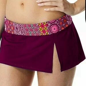 BLEU Rod Beattie Skirted Beach Please Swim Skirt Side Slit Geometric Waistband